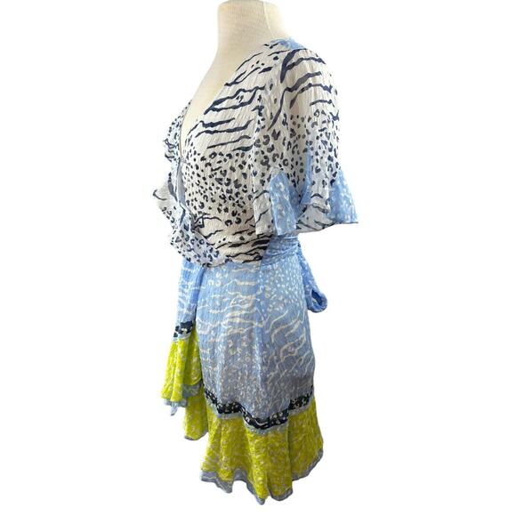 Tanya Taylor Bianka Silk Blend Wrap Dress Party Mini Leopard Short Sleeve Size 6 - Picture 6 of 16